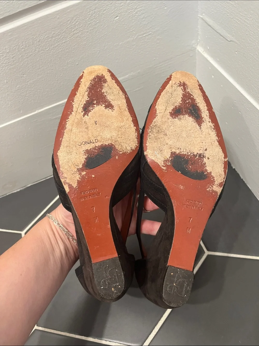 Couture Donald J. Pliner Black and Brown Suede Slingback Wedge Pumps